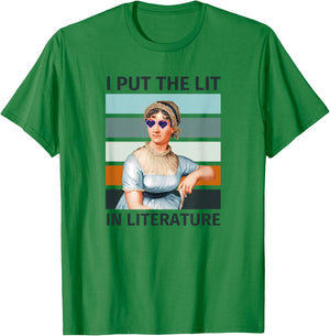 I Put The Lit In Literature Vintage Jane Austen Sunglasses T-Shirt - T-Shirt | Irish Green