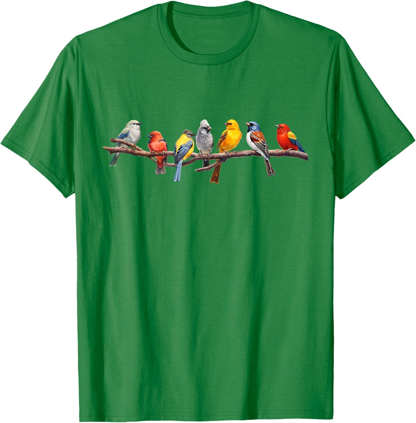 Birding and Bird Lovers Apparel Decor Accessories -Adults, Kids Grey Short Sleeve Classic Fit Backyard Bird Watching Watcher Birders Songbirds on Branch T-Shirt - T-Shirt | Irish Green
