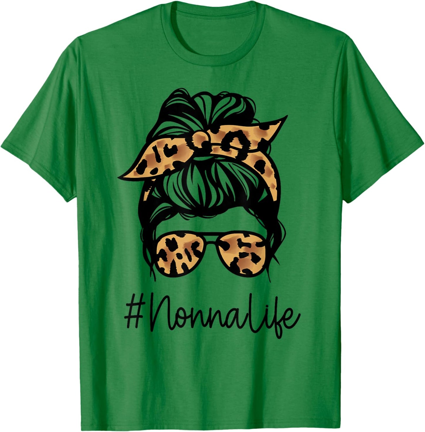 NONNA Leopard Messy Bun Mother's Day for Grandmothers T-Shirt - T-Shirt | Irish Green