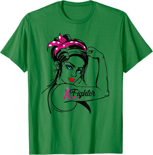 Fighter Rosie The Riveter Breast Cancer Awareness T-Shirt - T-Shirt | Irish Green