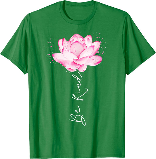 Floral Watercolor Lotus Flower Be Kind For Teen Girls Women T-Shirt - T-Shirt | Irish Green