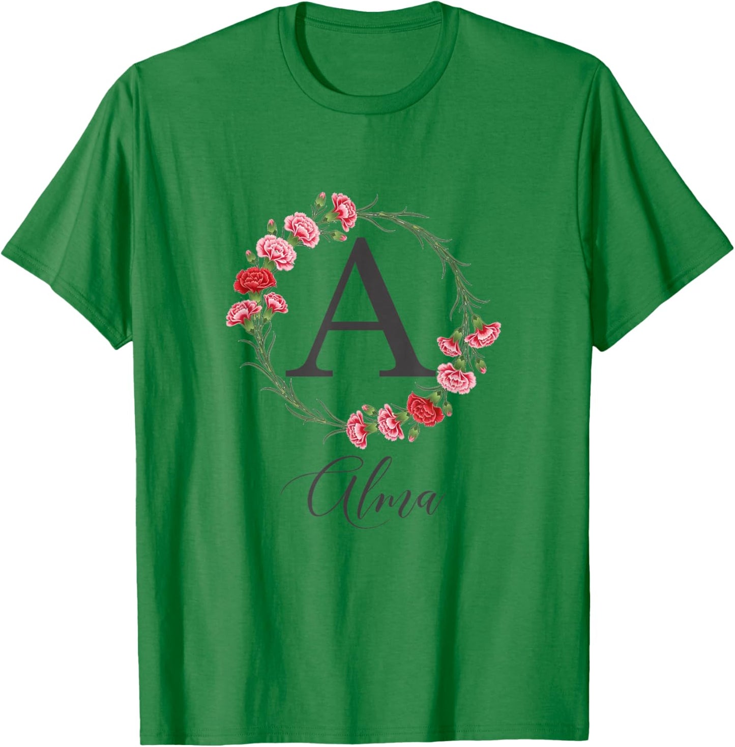Floral Alma Nom Fleurs Nom Personnalisé Alma T-Shirt - T-Shirt | Irish Green