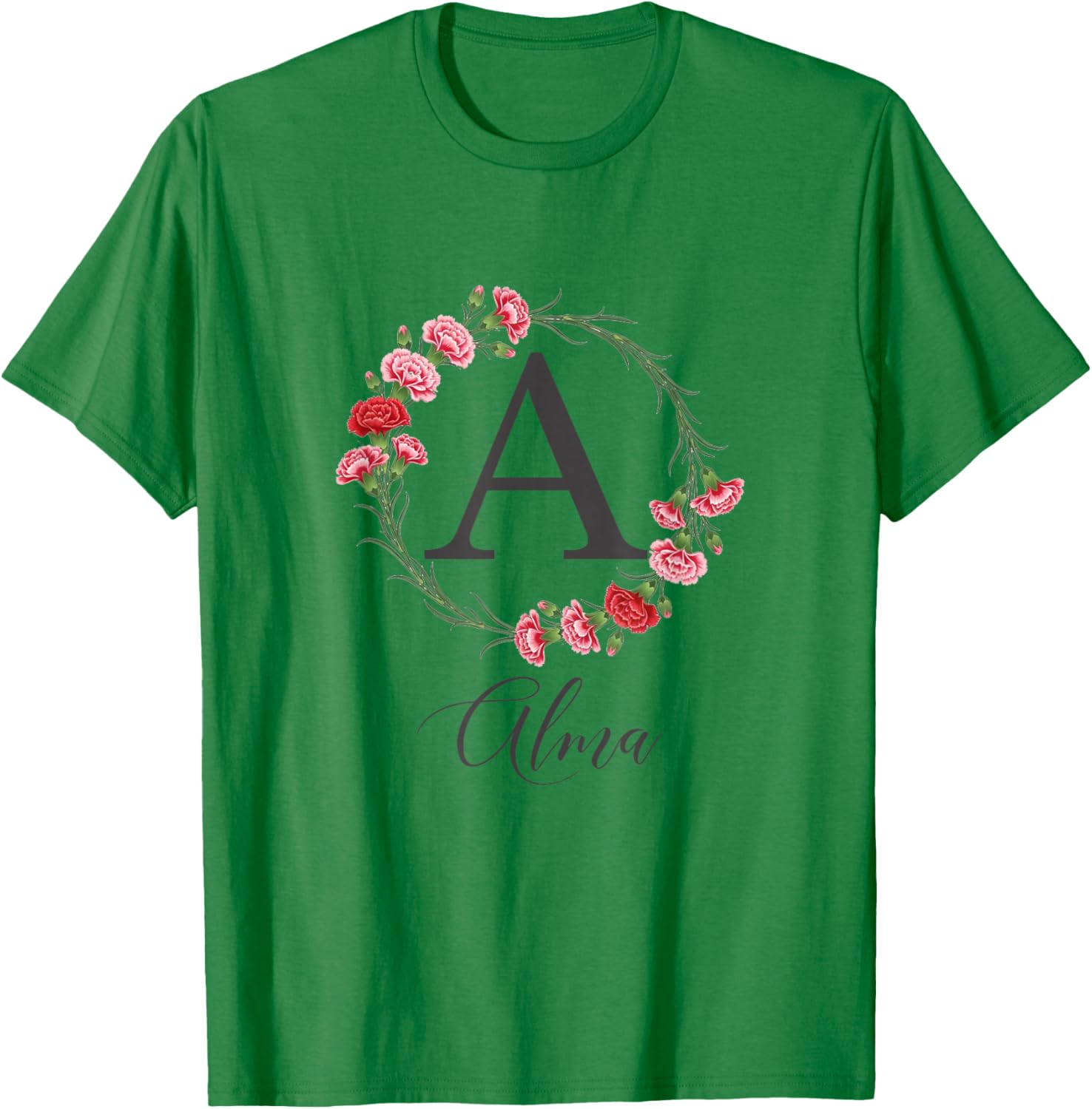 Floral Alma Nom Fleurs Nom Personnalisé Alma T-Shirt - T-Shirt | Irish Green