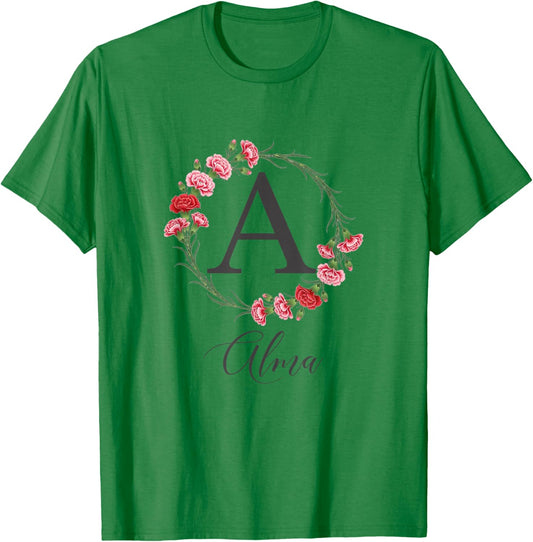 Floral Alma Nom Fleurs Nom Personnalisé Alma T-Shirt - T-Shirt | Irish Green