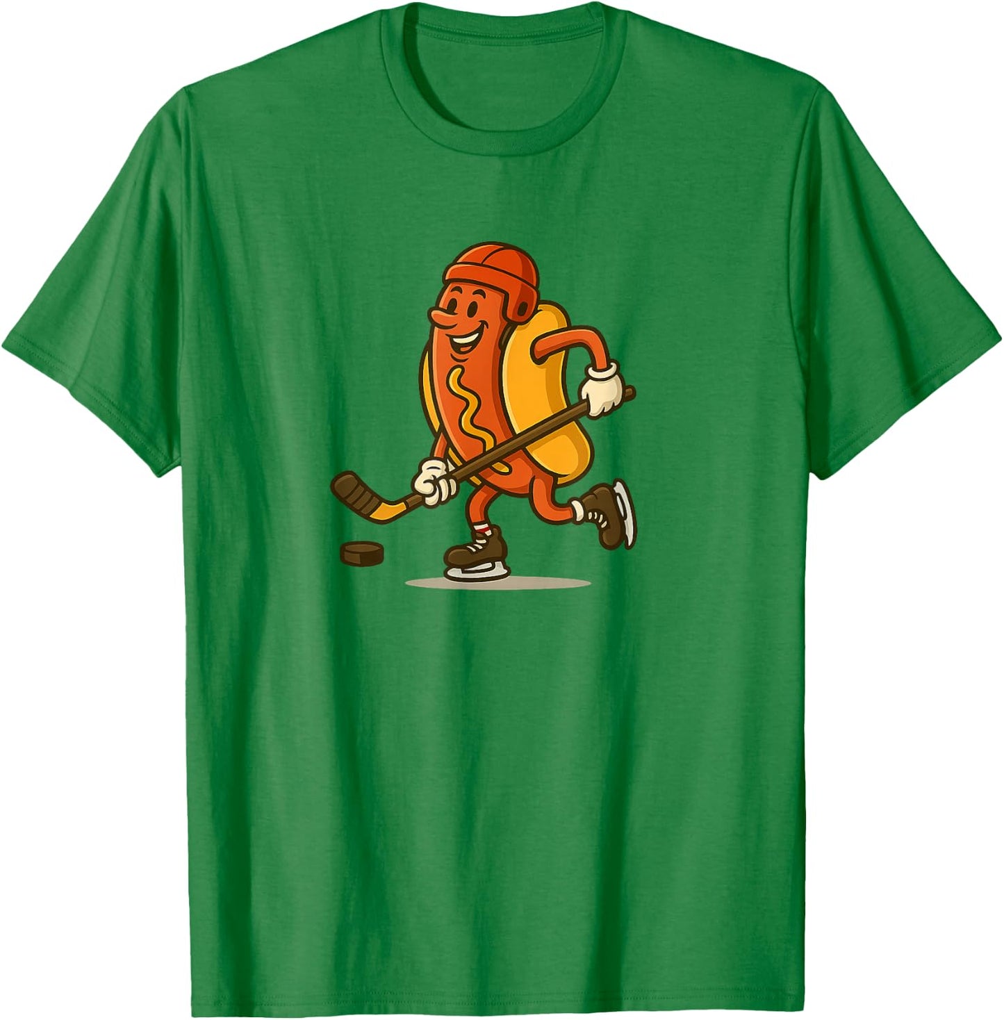 Funny Hot Dog Hockey Player Cartoon Mascot Art T-Shirt - T-Shirt | Irish Green