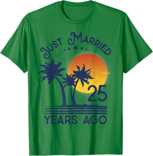 Just Married 25 years Ago 25th Wedding Anniversary Party T-Shirt - T-Shirt | Irish Green
