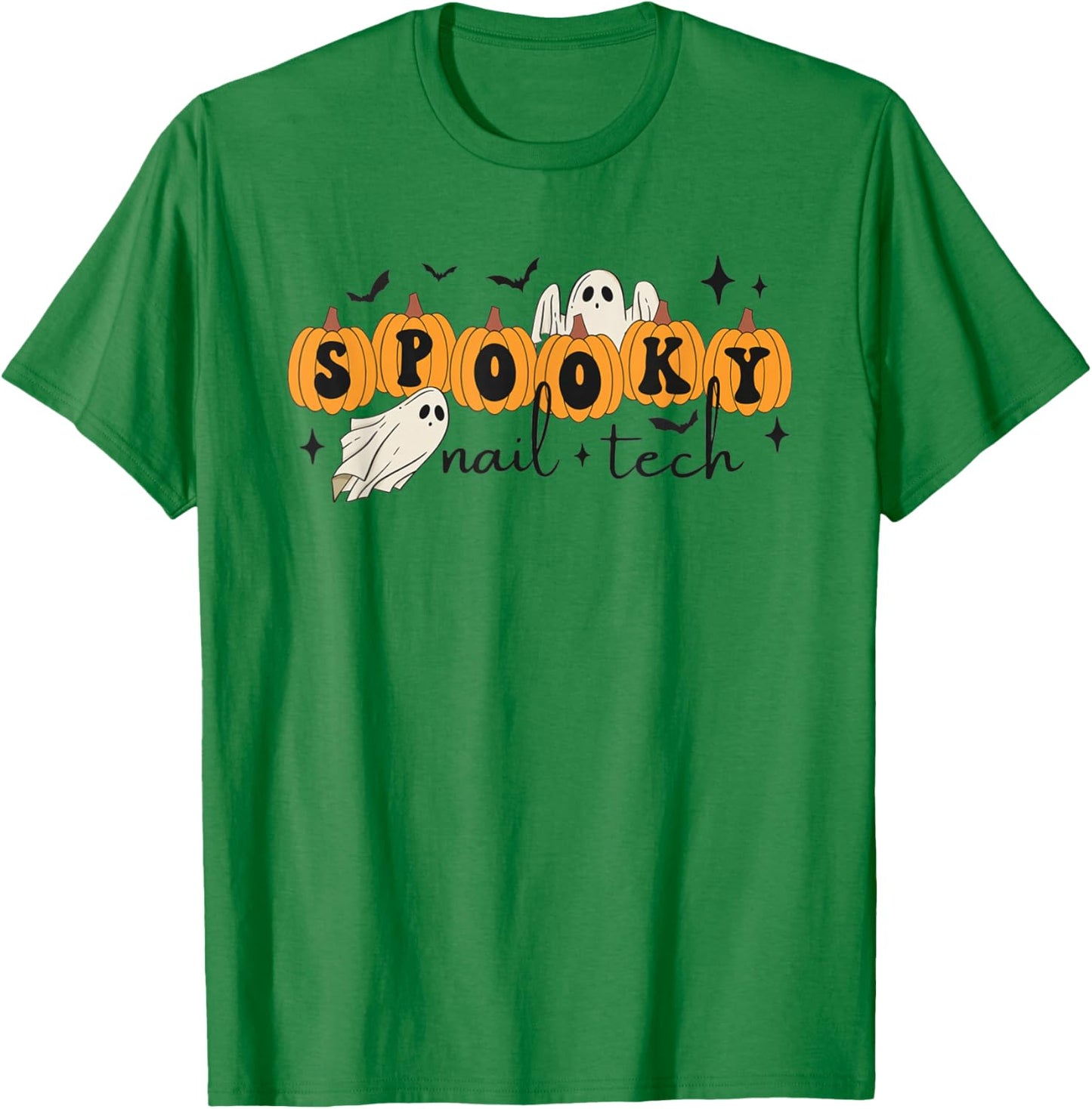 Women Spooky Nail Tech Halloween Pumpkins Ghosts Nail Salon T-Shirt - T-Shirt | Irish Green