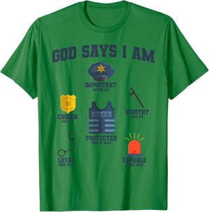 God Says I Am Police Lover Kids Boys Christian T-Shirt - T-Shirt | Irish Green