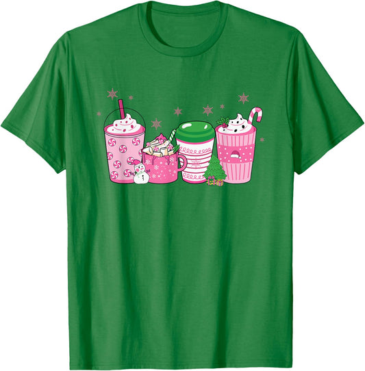 Pink Christmas Peppermint Drinks T-Shirt - T-Shirt | Irish Green