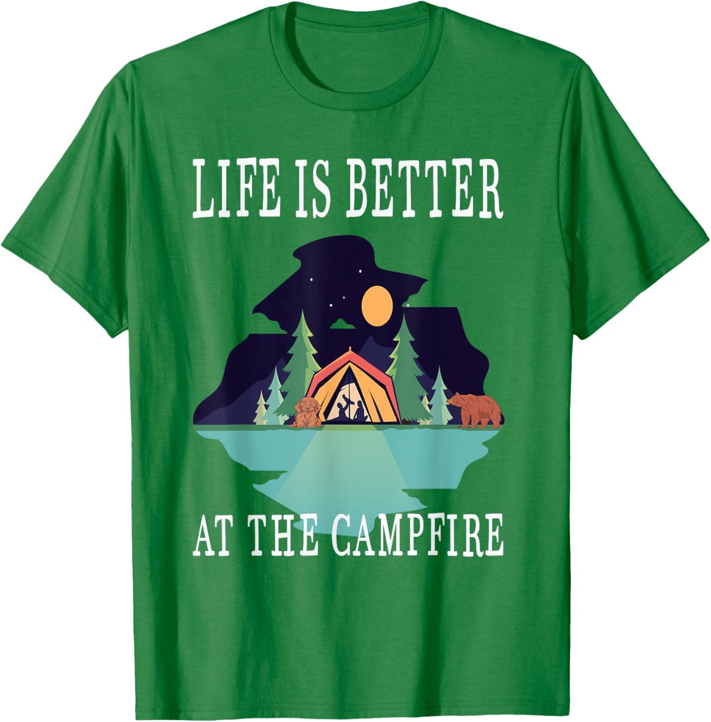 Life Is Better At The Campfire Van Camping Happy Camper T-Shirt - T-Shirt | Irish Green