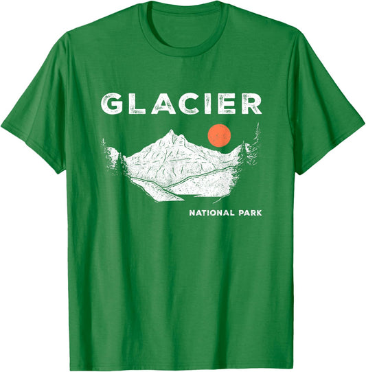 Retro Glacier National Park Montana Vintage T-Shirt - T-Shirt | Irish Green