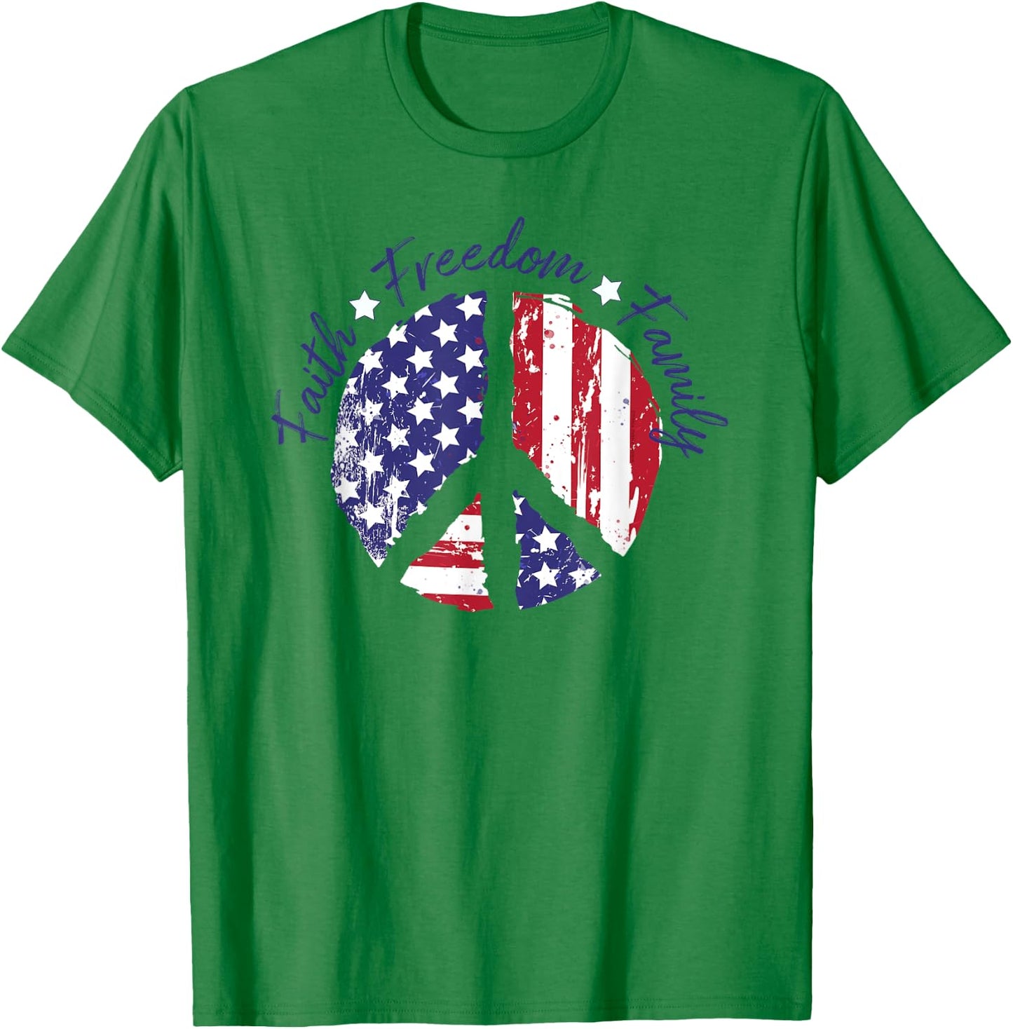 Patriotic Peace Sign USA Flag Faith Freedom Family T-Shirt - T-Shirt | Irish Green