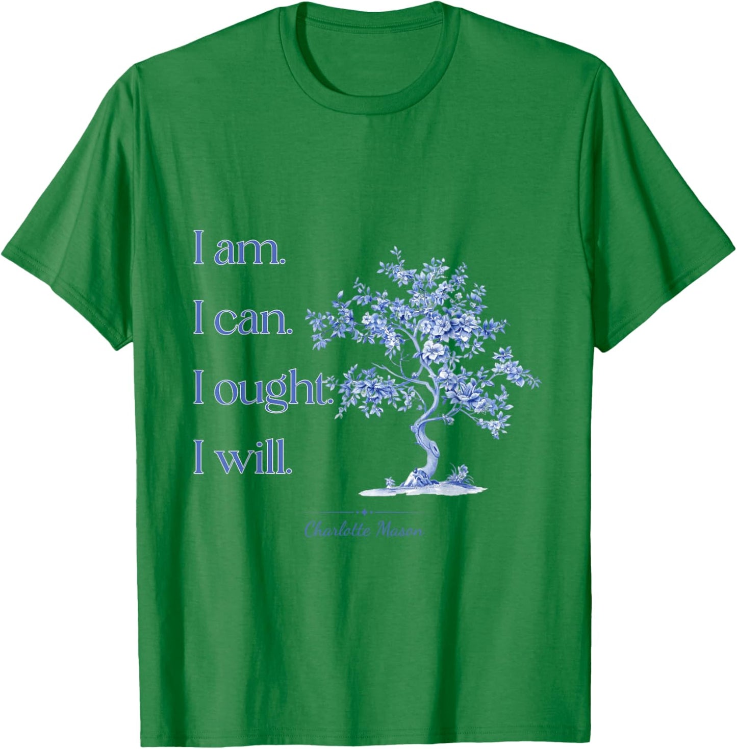 Charlotte Mason Home School Blue Toile Tree Design T-Shirt - T-Shirt | Irish Green