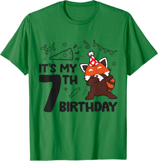 It's My 7th Birthday Cute Birthday Red Panda T-Shirt - T-Shirt | Irish Green