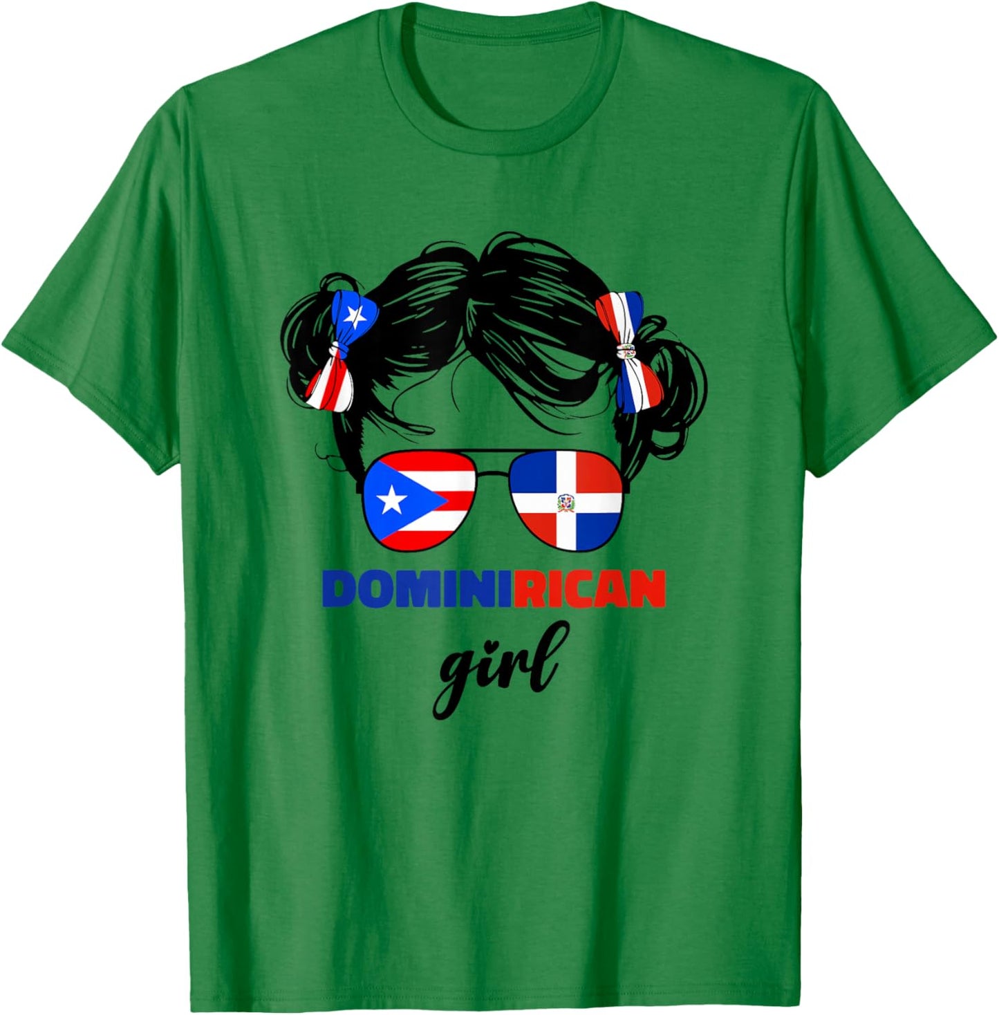 DominiRican Girl Kids Dominican and Puerto Rican Rico Flag T-Shirt - T-Shirt | Irish Green