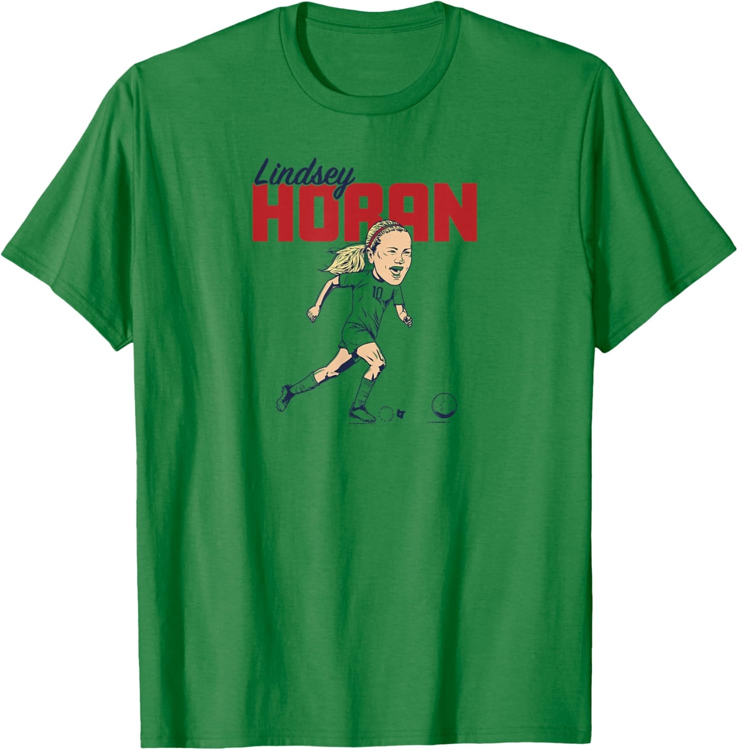 Lindsey Horan: Caricature - USWNT Players Association Soccer T-Shirt - T-Shirt | Irish Green