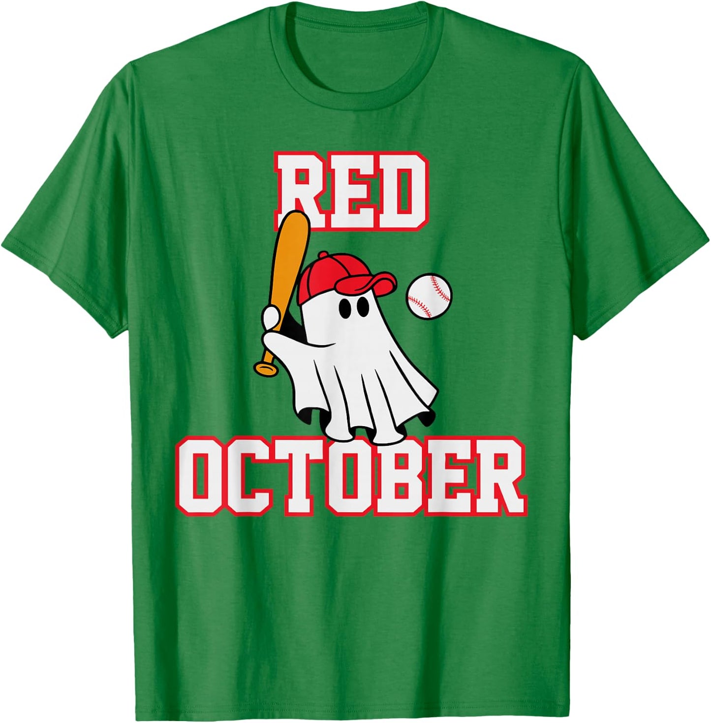 Red October Halloween Ghost Playing Baseball Sport Women Men T-Shirt - T-Shirt | Irish Green