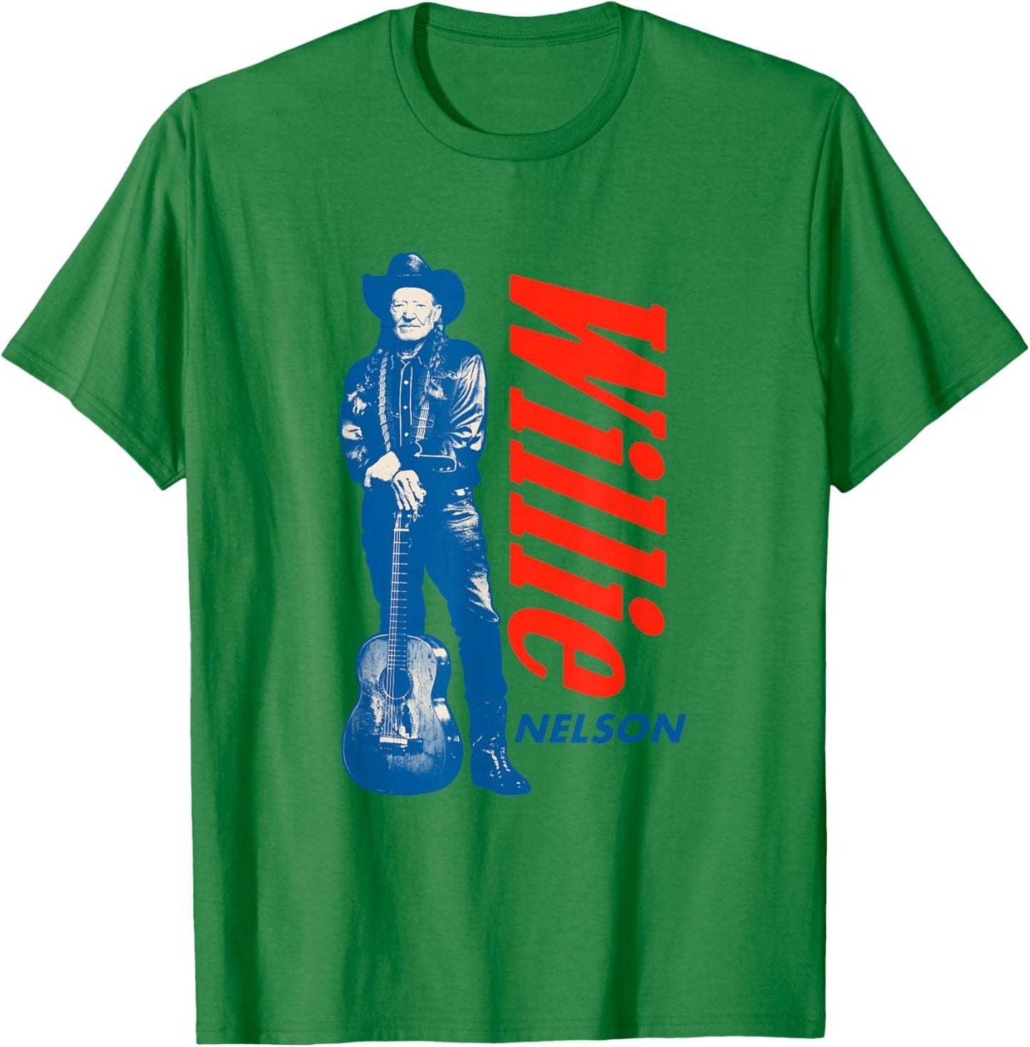 Official Willie Nelson Standing Guitar Blue T-Shirt - T-Shirt | Irish Green