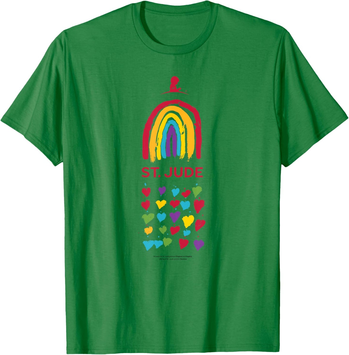 St. Jude Children's Research Hospital Rainbow & Hearts T-Shirt - T-Shirt | Irish Green