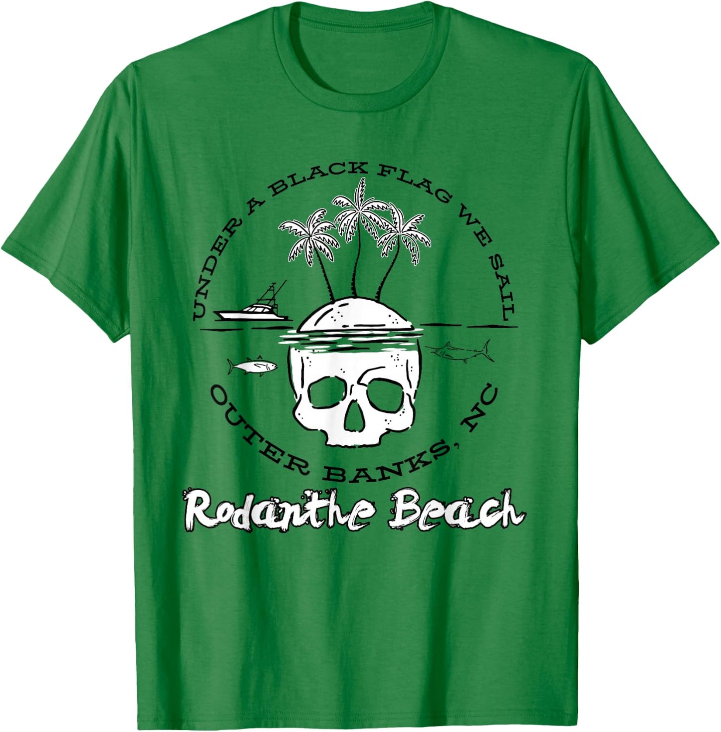Rodanthe Beach Outer Banks Black Flag Pirate T-Shirt - T-Shirt | Irish Green