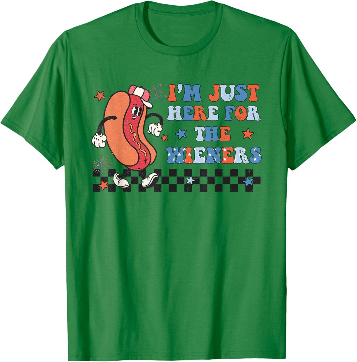 Hot Dog I'm Just Here For The Wieners Cute Retro 4th Of July T-Shirt - T-Shirt | Irish Green