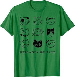 Rescue A Cat Save Nine Lives Funny Cat Lover Gift Women T-Shirt - T-Shirt | Irish Green