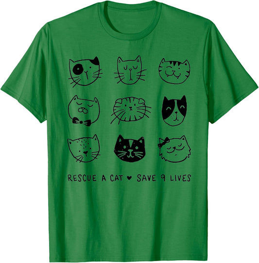 Rescue A Cat Save Nine Lives Funny Cat Lover Gift Women T-Shirt - T-Shirt | Irish Green