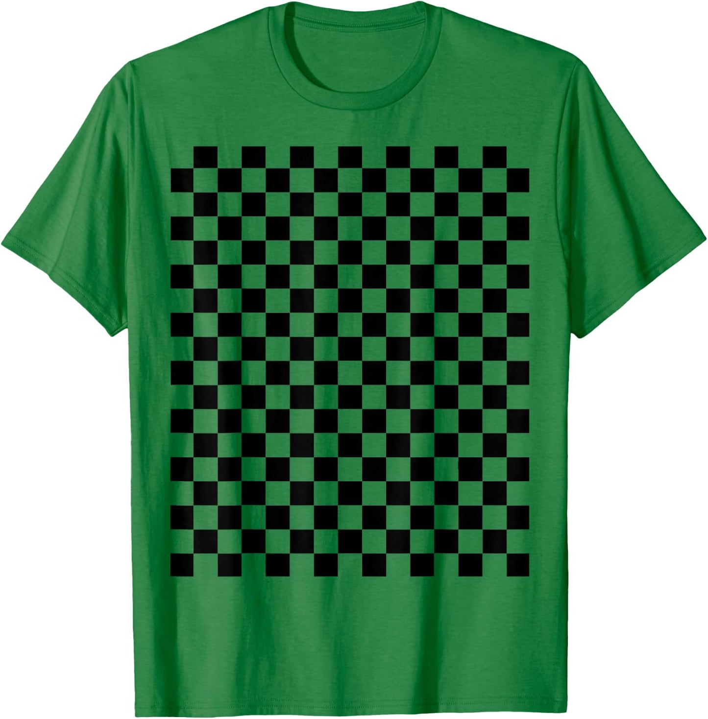 Checkerboard Squares Race Black Classic Check Pattern T-Shirt - T-Shirt | Irish Green