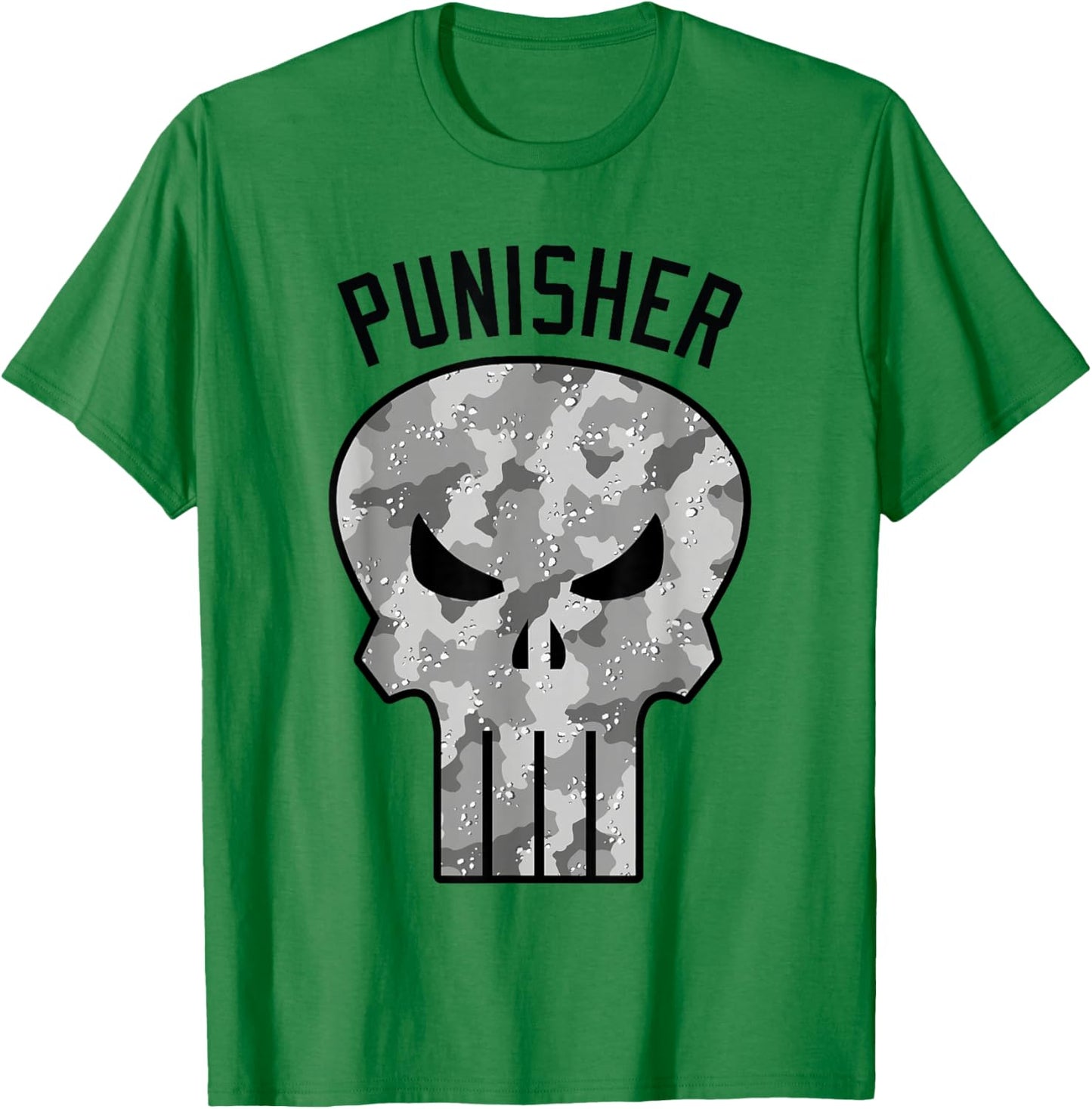 Marvel Punisher Grayscale Army Camouflage Skull Logo T-Shirt - T-Shirt | Irish Green