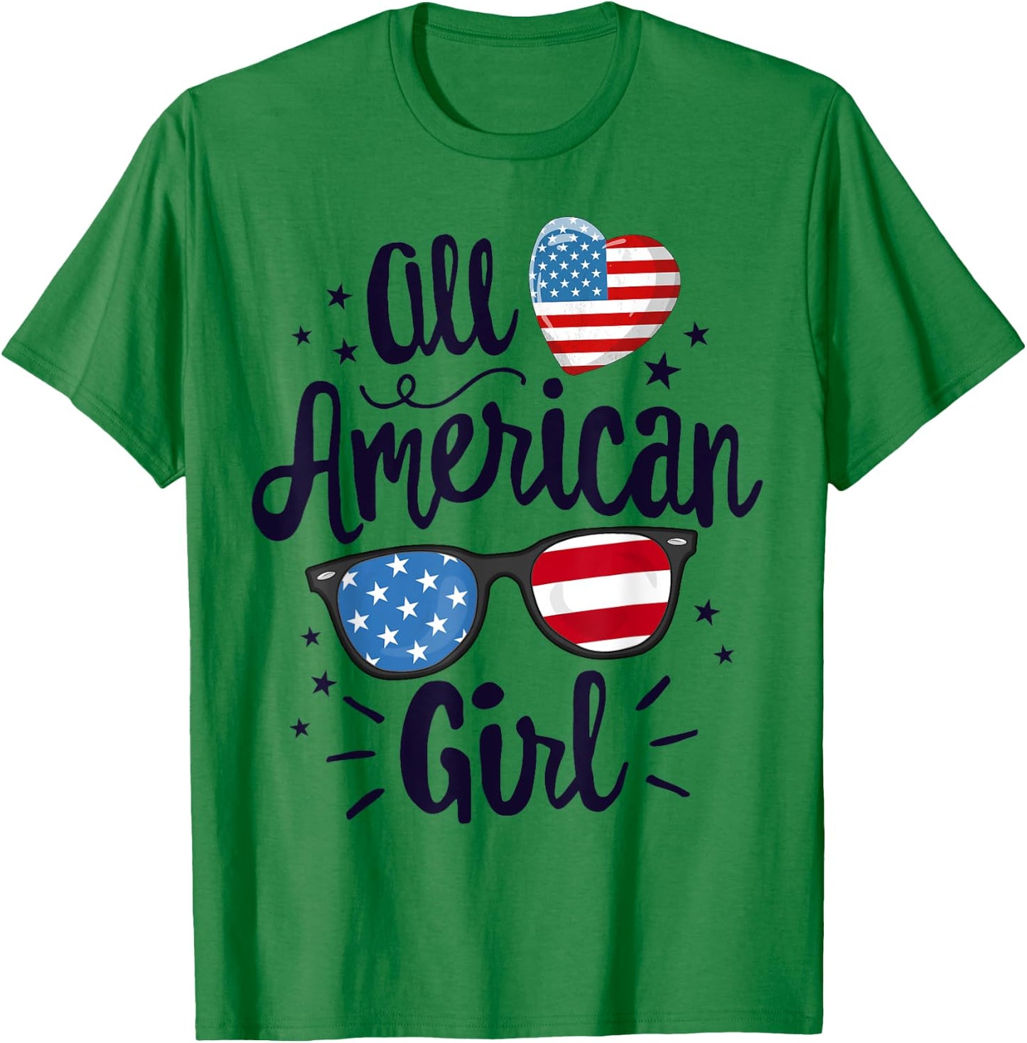 All American Girl Women American Flag 4th of July Patriotic T-Shirt - T-Shirt | Irish Green