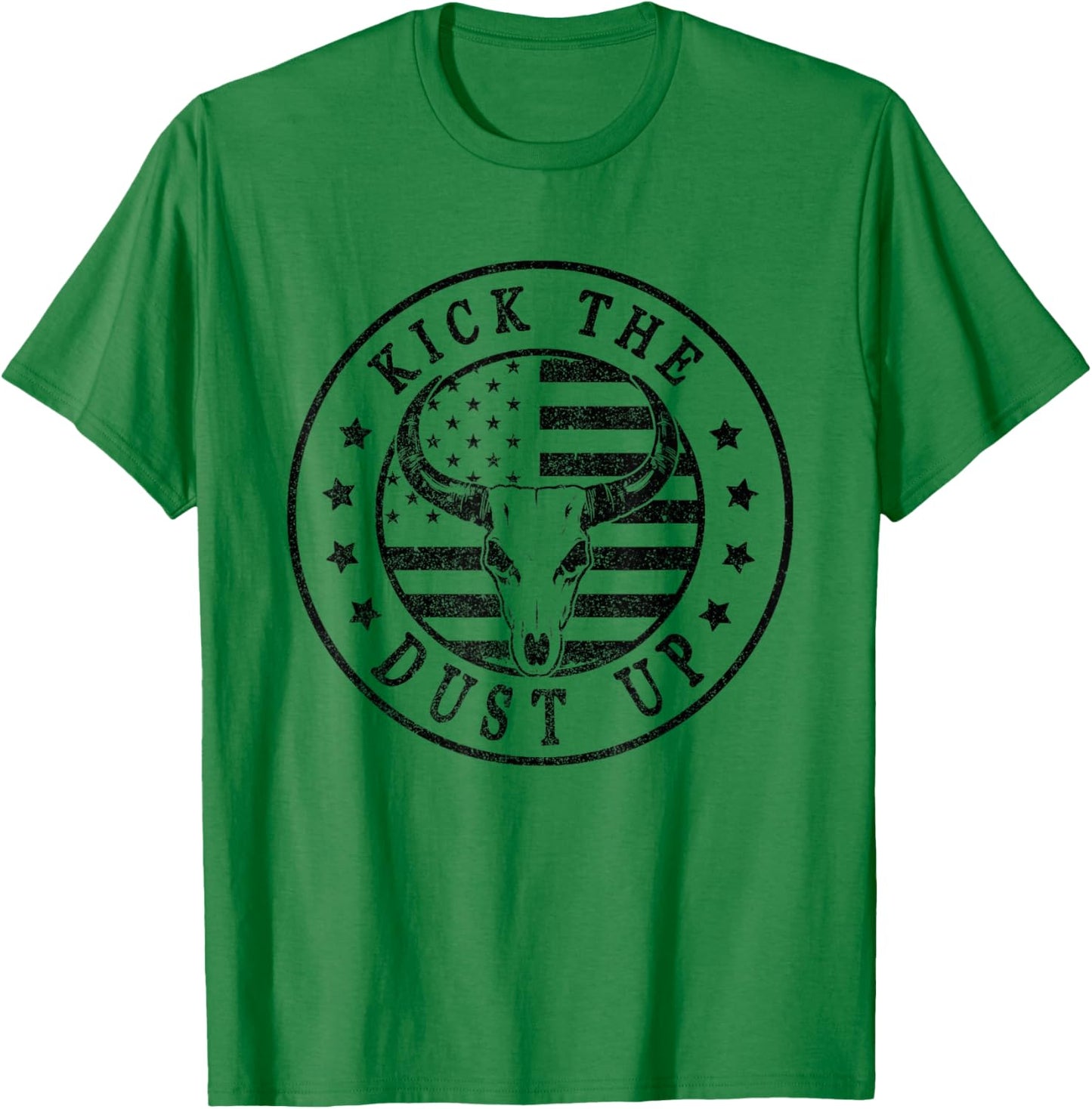 Kick The Dust Up Vintage Western Country Bull Skull USA Flag Men T-Shirt - T-Shirt | Irish Green