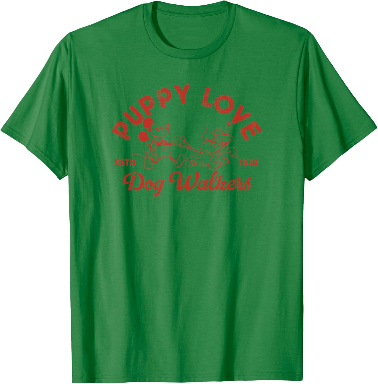 Disney Mickey and Friends Pluto Puppy Love Dog Walkers T-Shirt - T-Shirt | Irish Green