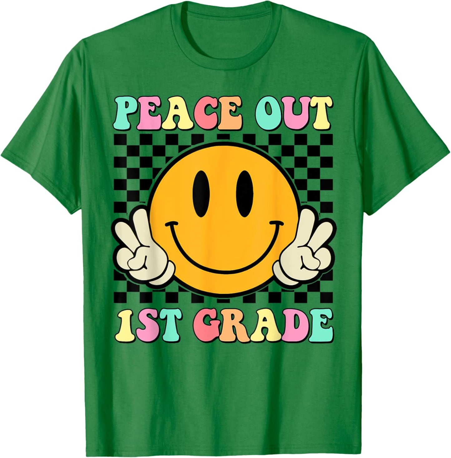 Peace Out 1st Grade Teacher Retro Smile Last Day Of School Men Women Girls Kids T-Shirt - T-Shirt | Irish Green
