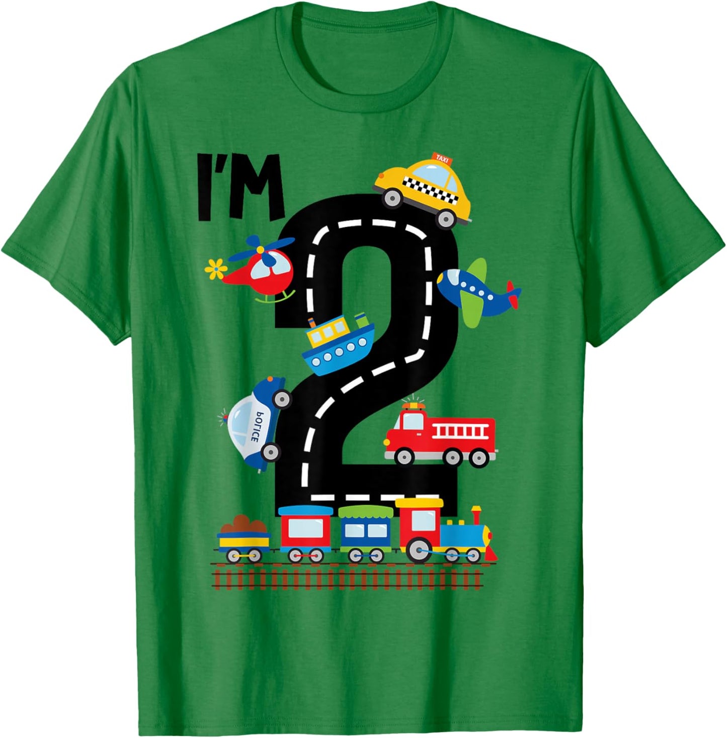 I'm 2 Years Old Birthday Boys Kids Transportation Vehicles T-Shirt - T-Shirt | Irish Green