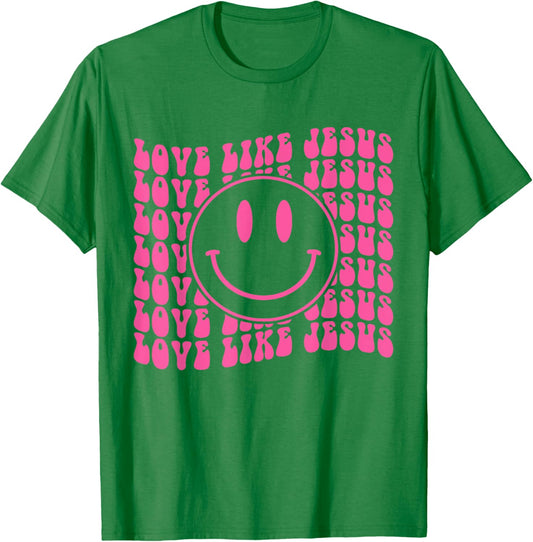 Retro Love Like Jesus Happy Face Aesthetic T-Shirt - T-Shirt | Irish Green