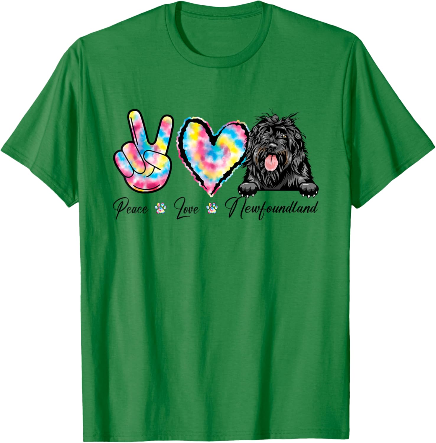 Tie Dye Peace Love Newfoundland Dog Puppy Paw Lover T-Shirt - T-Shirt | Irish Green