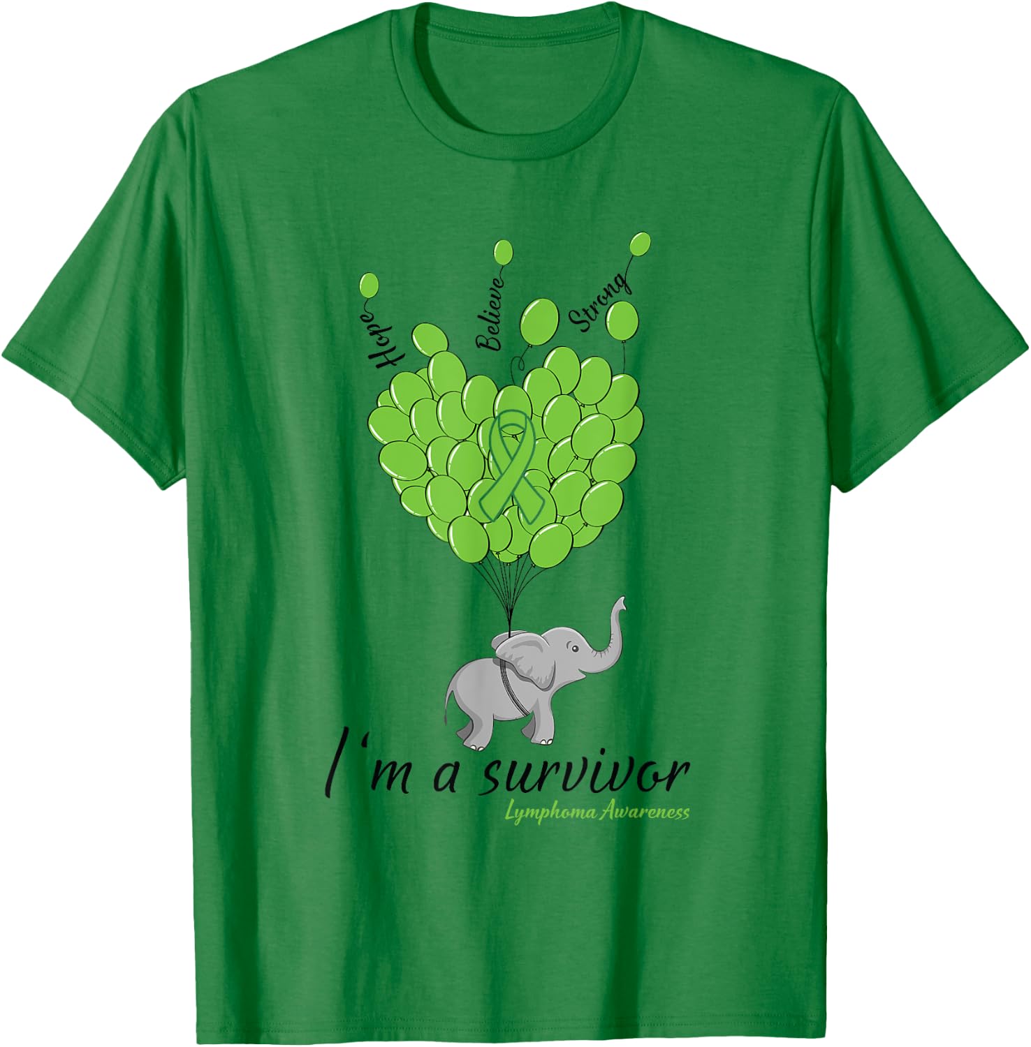 Elephant I'm a Survivor Heart Lymphoma Awareness gift T-Shirt - T-Shirt | Irish Green