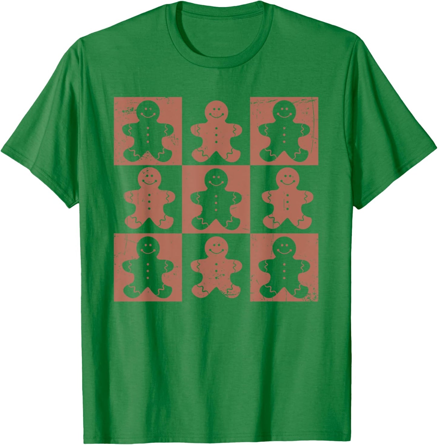 Vintage Christmas Gifts Women Men Gingerbread Retro Checkered Gingerbread Man Distressed Christmas Pajamas T-Shirt - T-Shirt | Irish Green