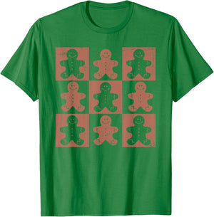 Vintage Christmas Gifts Women Men Gingerbread Retro Checkered Gingerbread Man Distressed Christmas Pajamas T-Shirt - T-Shirt | Irish Green