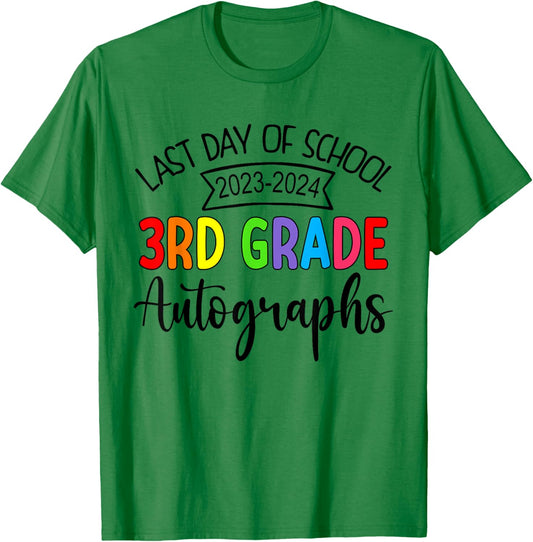 2024 Last Day of School Autograph 3rd Grade Graduation Party T-Shirt - T-Shirt | Irish Green