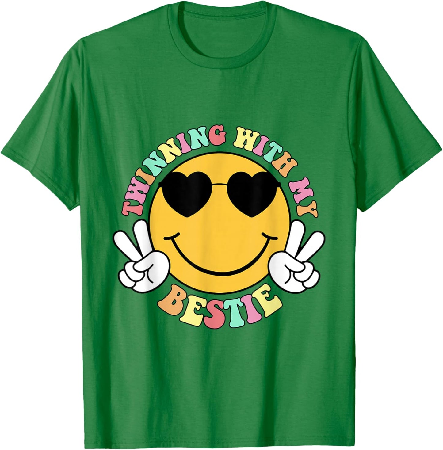 Twinning With My Bestie Girls Kids Smile Face Twinning Day T-Shirt - T-Shirt | Irish Green