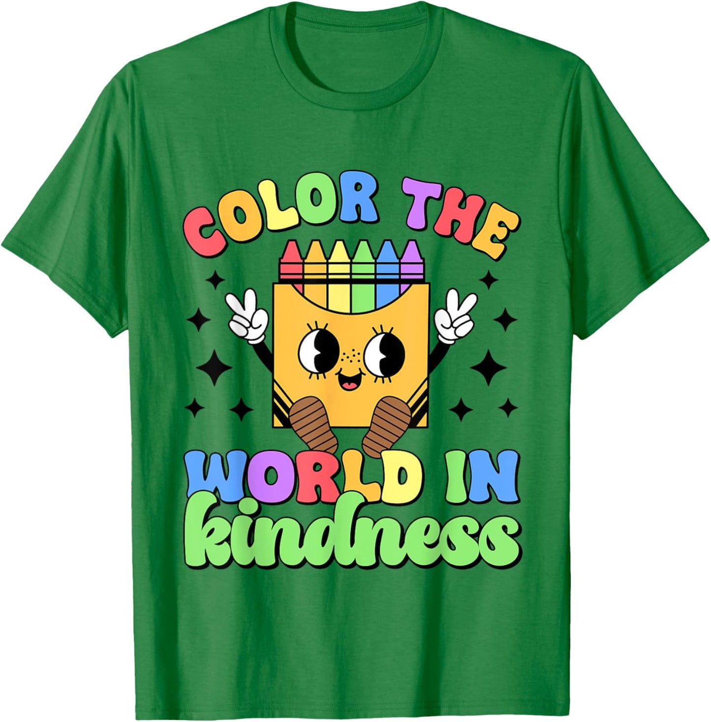 Teacher Back To School Color In Kindness Crayon Pencil T-Shirt - T-Shirt | Irish Green