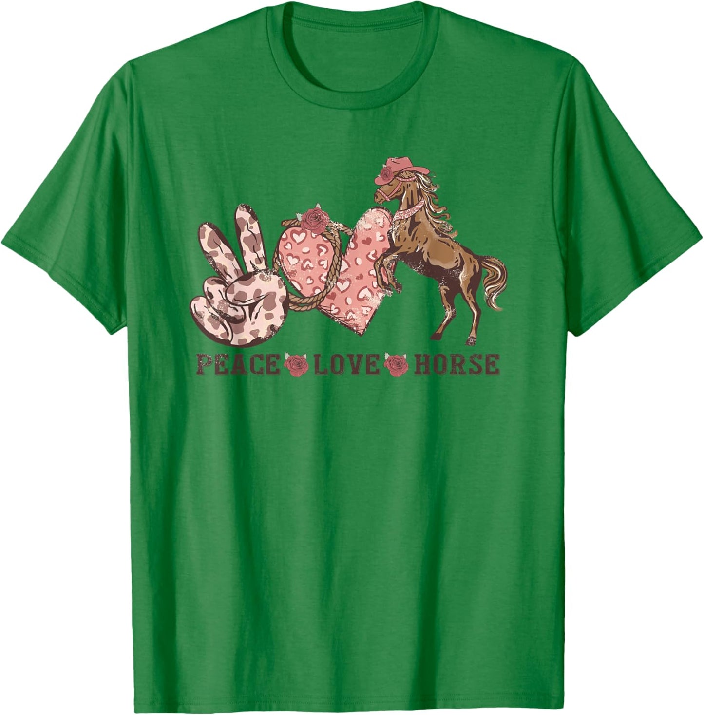 Peace Love Horses Girl I Love My Horses Equestrian Horseback T-Shirt - T-Shirt | Irish Green