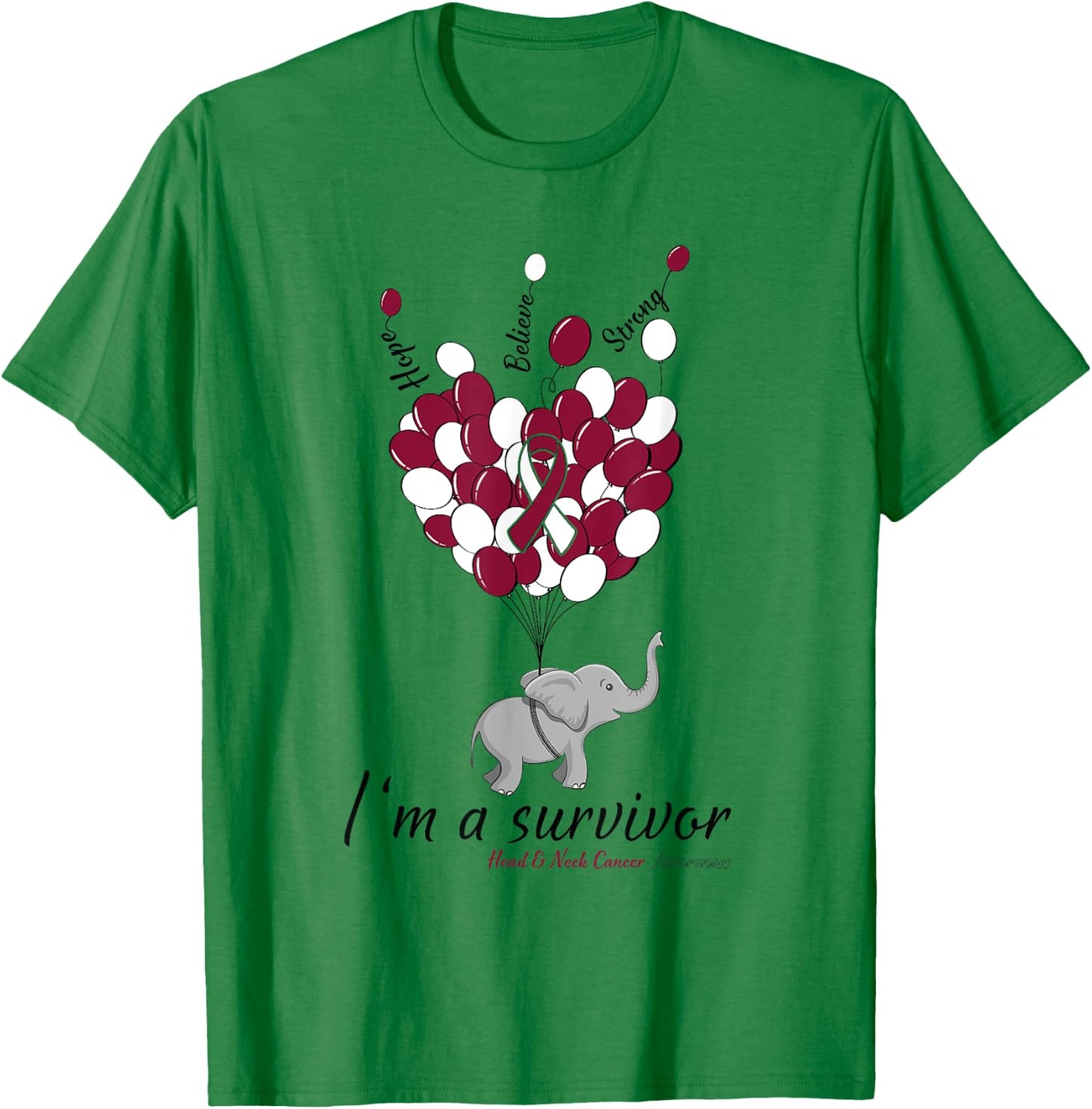 Elephant I'm a Survivor Heart Head & Neck Cancer Awareness T-Shirt - T-Shirt | Irish Green