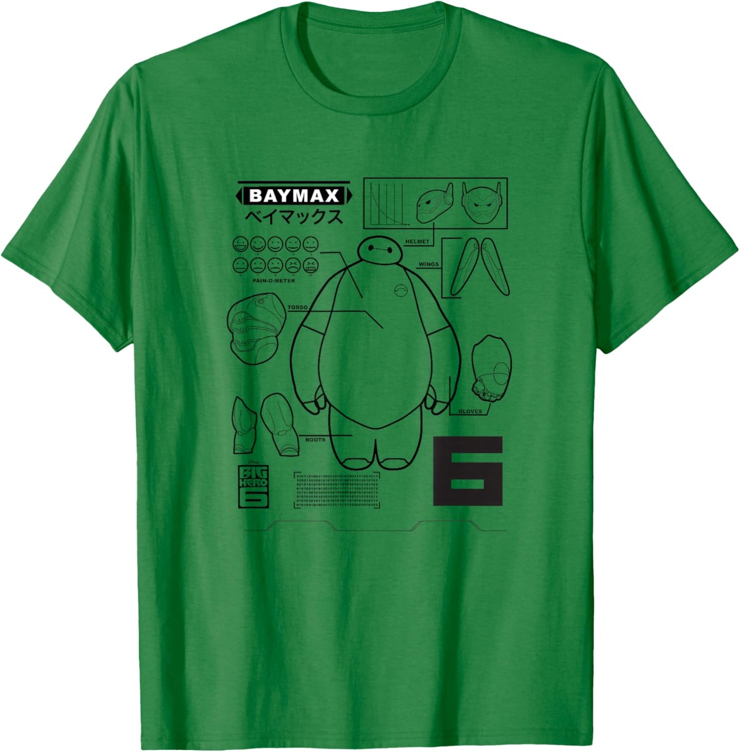 Disney Big Hero 6 Baymax Upgrades Kanji Schematics T-Shirt - T-Shirt | Irish Green
