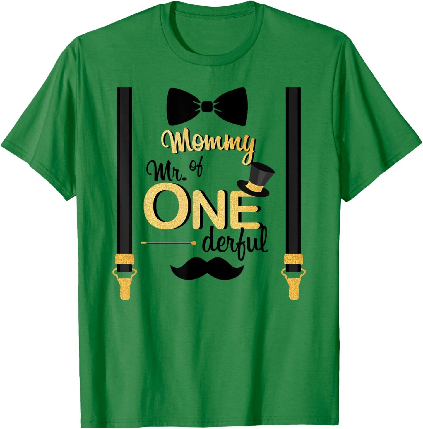 Mommy Of Mr One-derful Party Gold-Black Mom Boy 1st Birthday T-Shirt - T-Shirt | Irish Green
