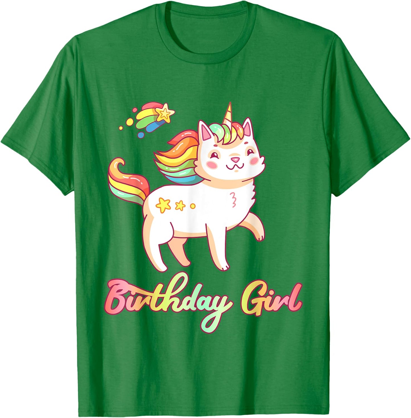 Birthday Girl Unicorn Caticorn Girls Shirt Birthday Party T-Shirt - T-Shirt | Irish Green