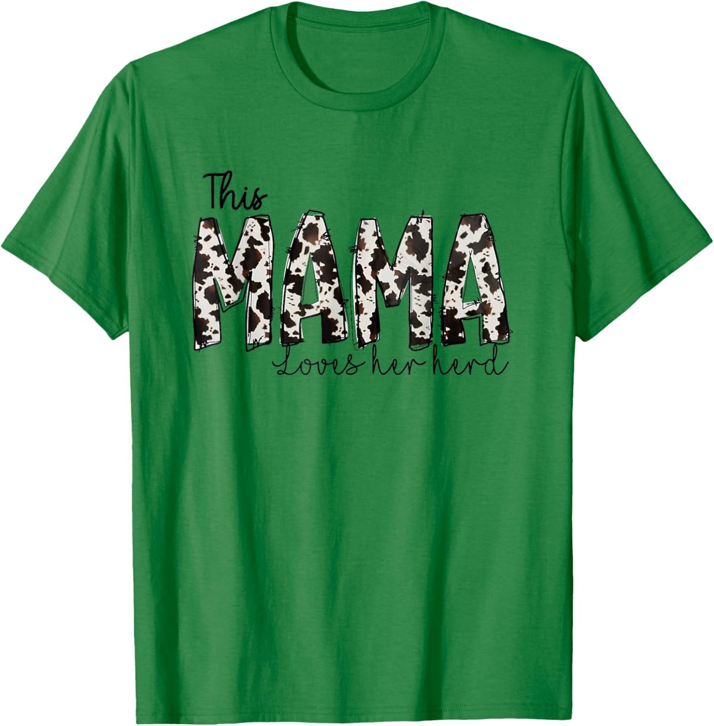 This Mama Loves Her Herd Mother's Day Cow Pattern T-Shirt - T-Shirt | Irish Green
