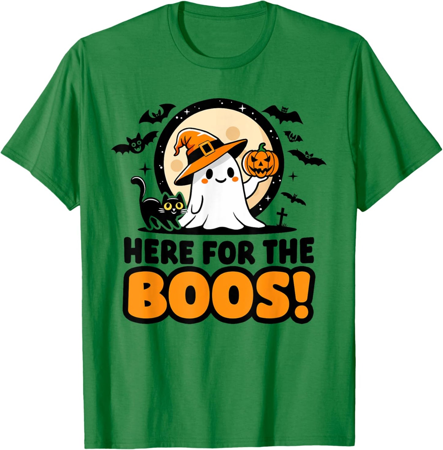 Funny Ghost Witch Pumpkin Black Cat | Cute Halloween Boos T-Shirt - T-Shirt | Irish Green