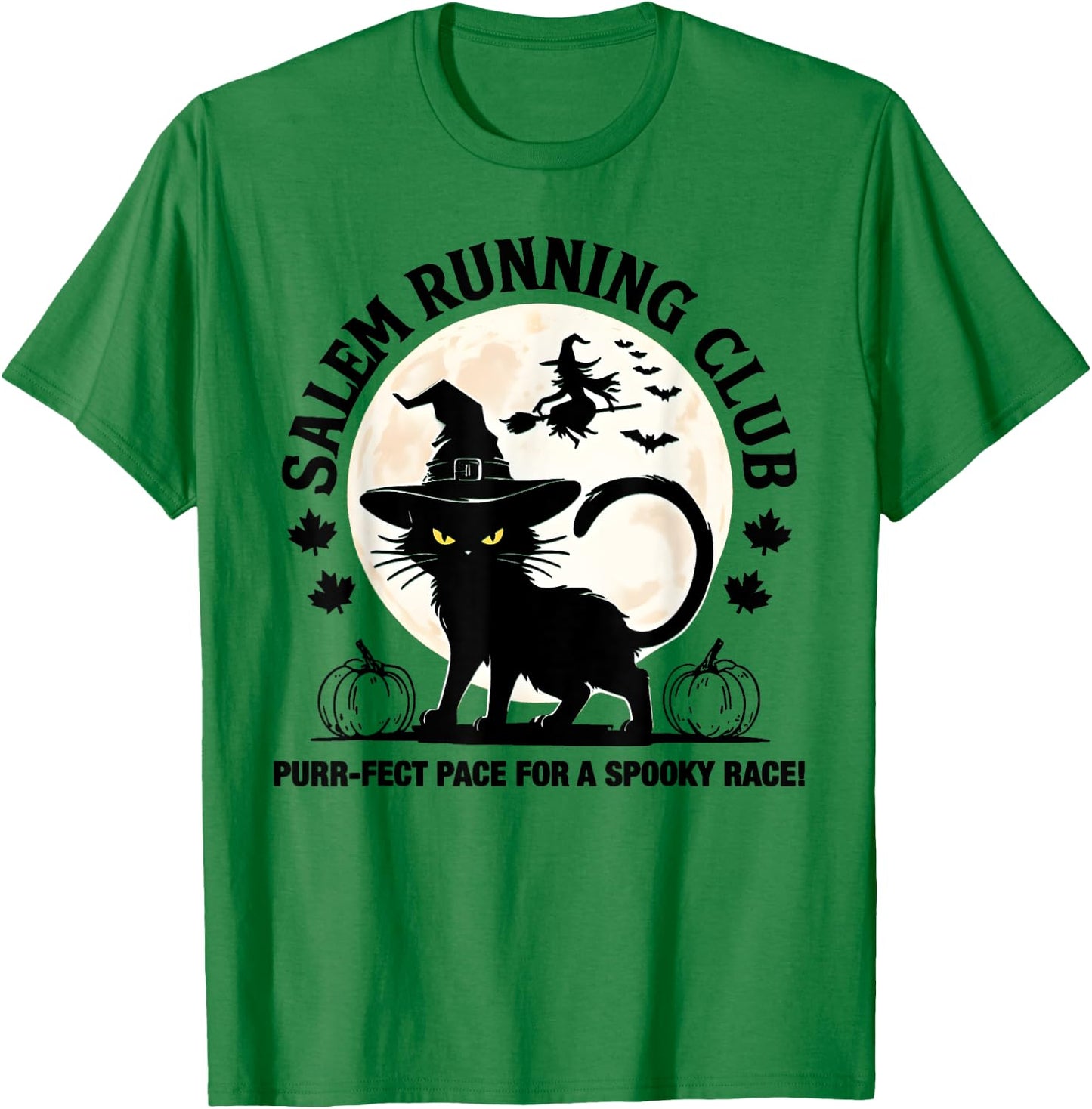 Funny Salem Running Club Witch Cat Halloween Graphic Men Women T-Shirt - T-Shirt | Irish Green